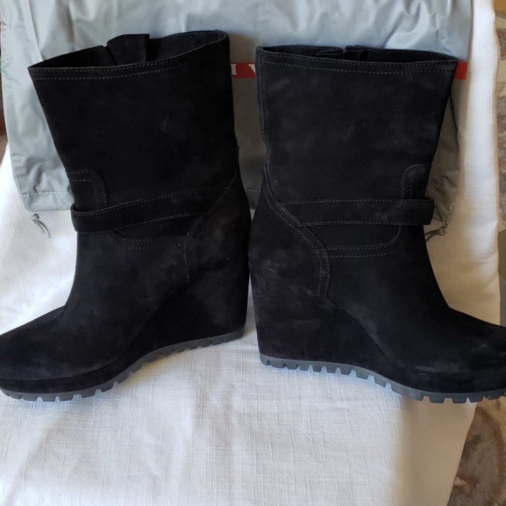 Prada Authentic Suede Black Wedge Boots 39.5EU=9.5 - Picture 4 of 16